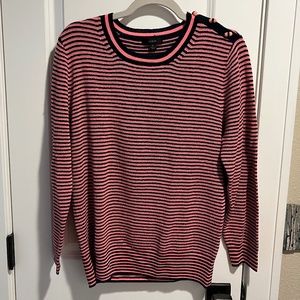 J. Crew Sweater - Marino Wool, Pink and Blue Stripes with Shoulder Buttons